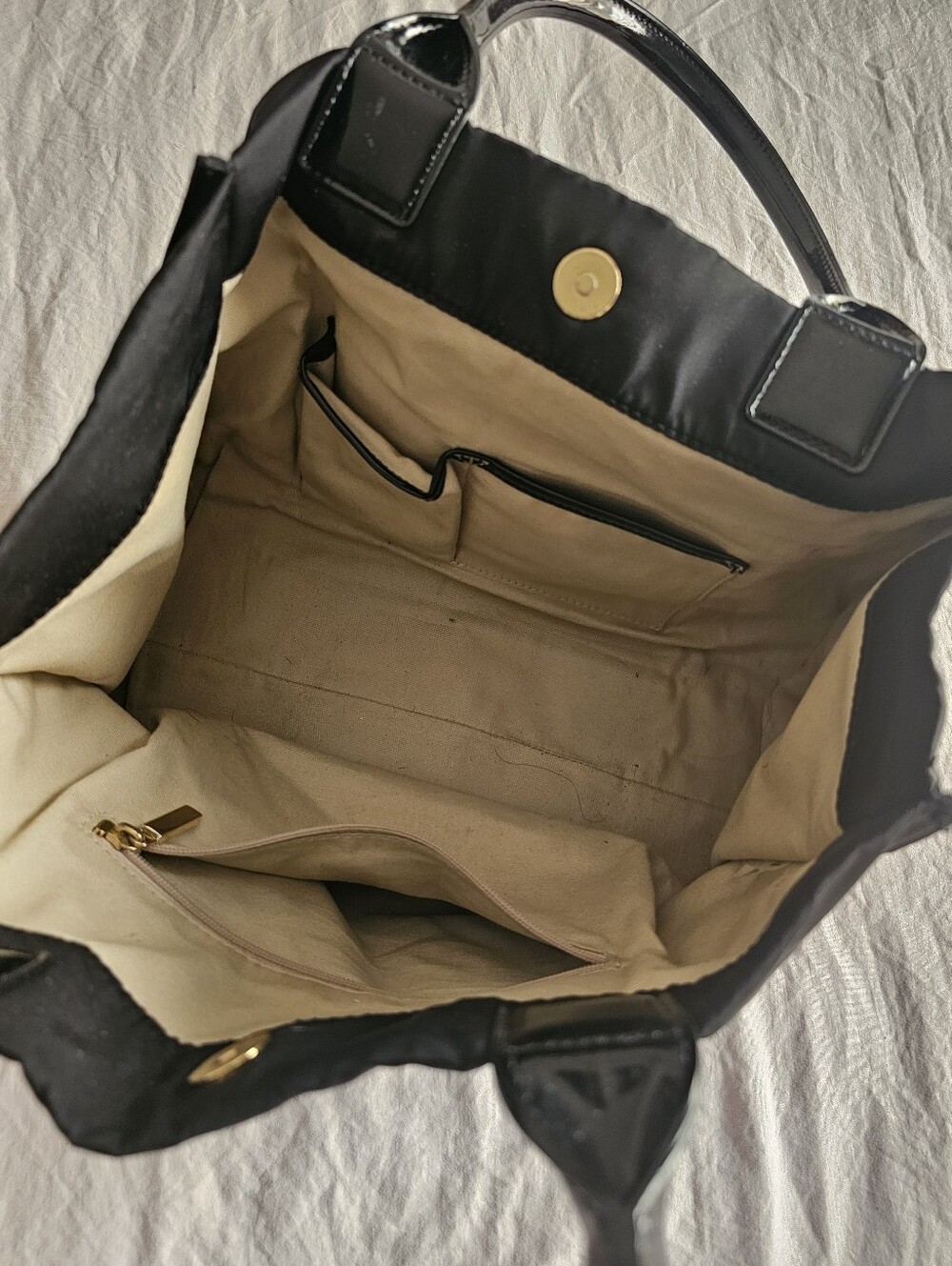 Tory Burch Black Nylon Tote with Patent Logo - Picture 3 of 5